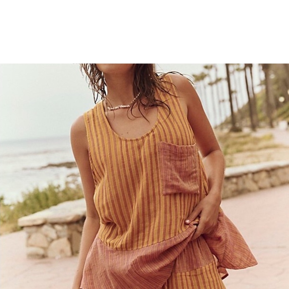 Free People Orange and Pink Striped Swim Cover-Up